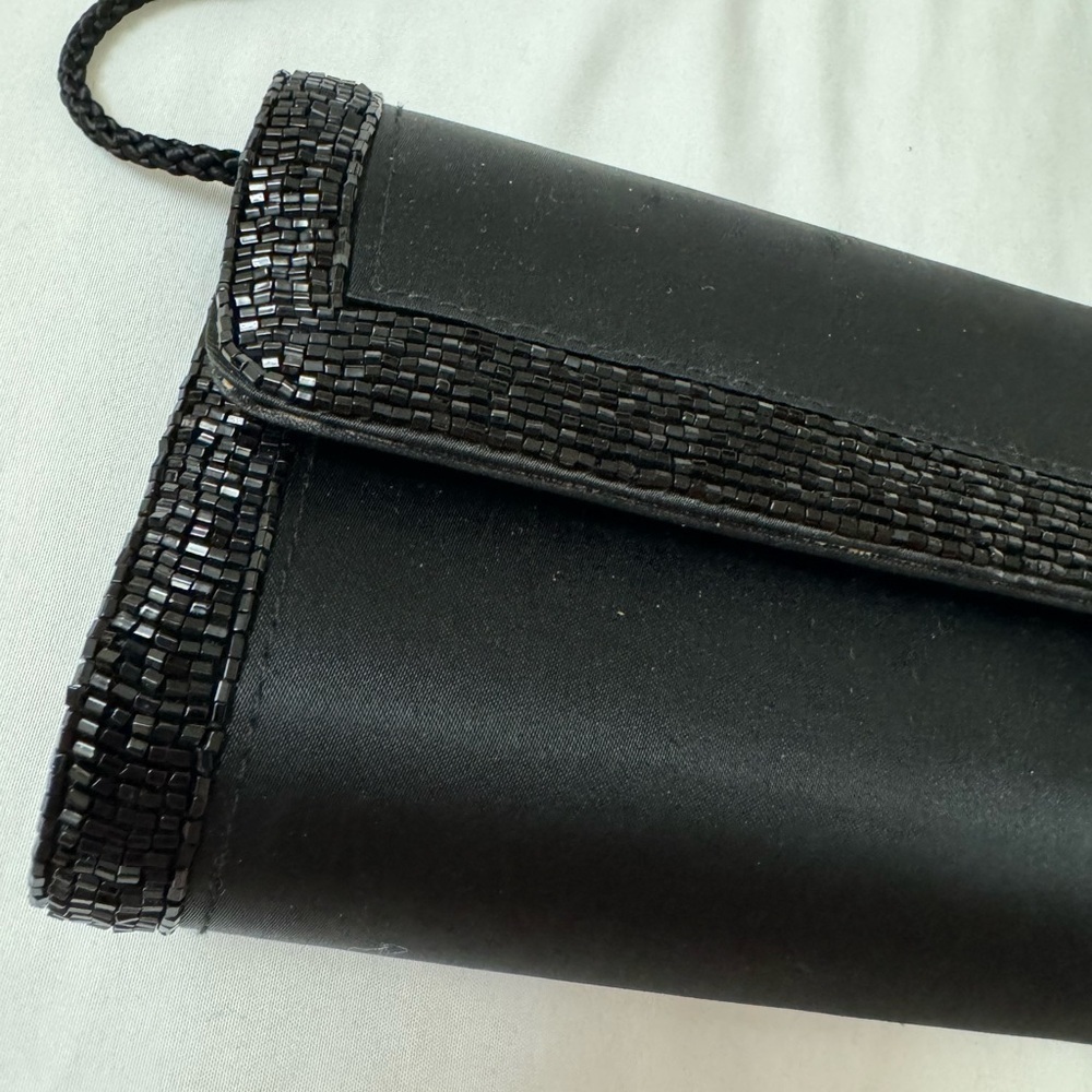 VTG Preston & York Elegant Beaded Satin Black Evening Clutch Shoulder Bag 90’s - Picture 2 of 15